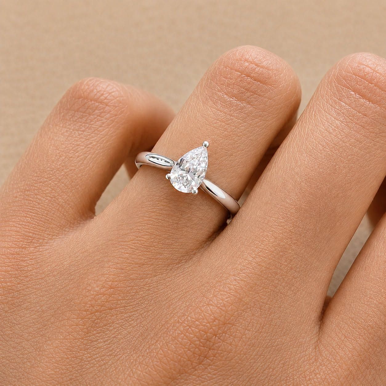 GIA Certified, Pear Shaped 0.8 ct Three Prongs, Diamond Engagement Ring