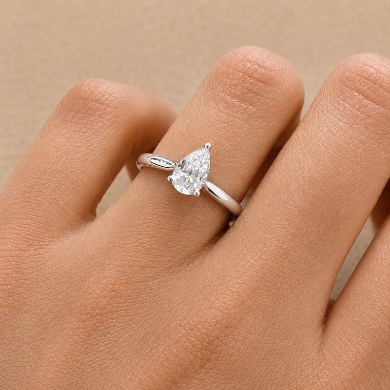 GIA Certified, Pear Shaped 0.8 ct Three Prongs, Diamond Engagement Ring