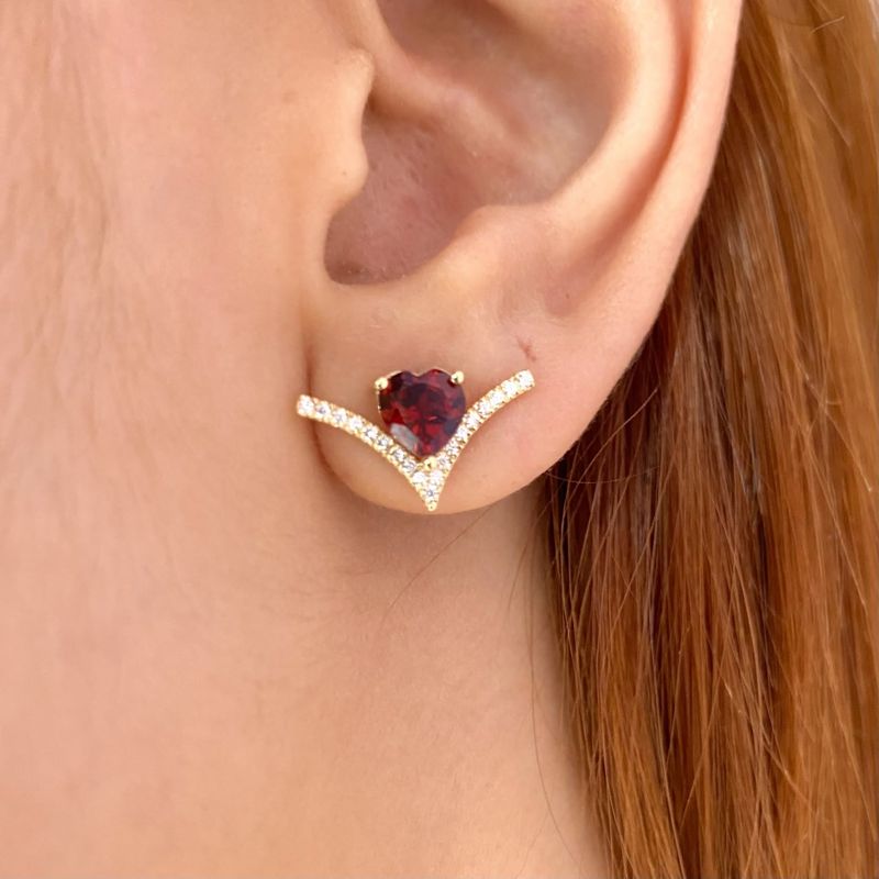 V-Shaped Red Garnet Diamond Earrings