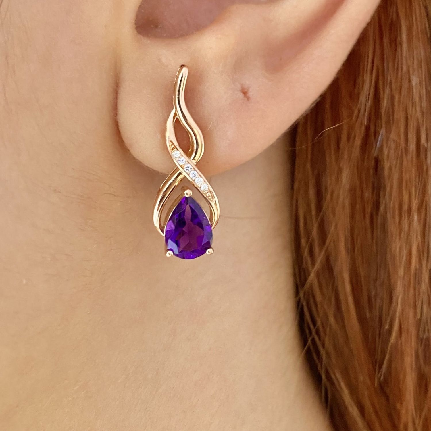 The Droplet, Amethyst Diamond Earrings