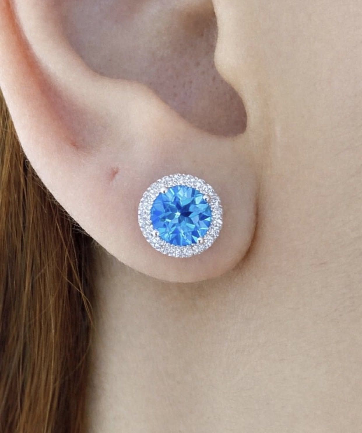 Blue Topaz Halo Style Diamond Earrings