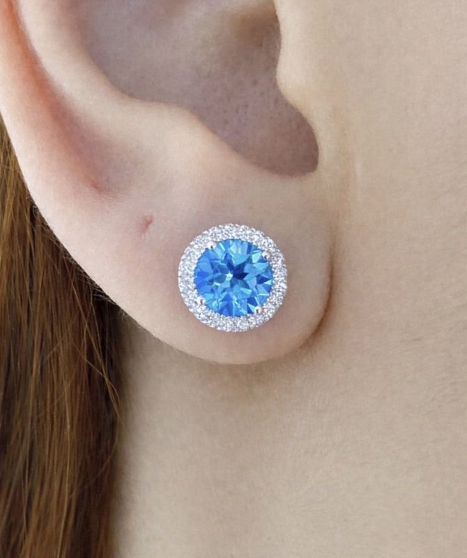 Blue Topaz Halo Style Diamond Earrings