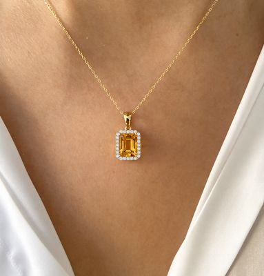 Natural 2 ct Citrine, Diamond Necklace