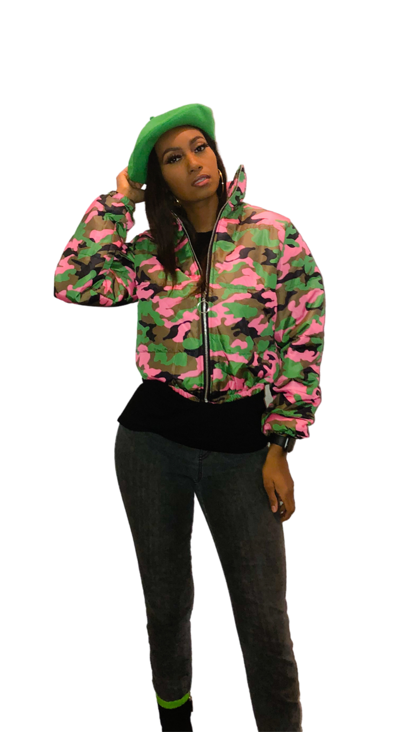 Camo Puffer Crop Jacket