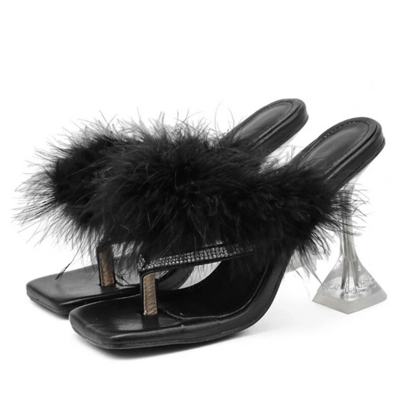 Krissy Rhinestone Fur Slide Heels