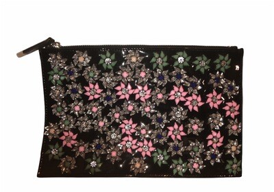 Patent Leather Floral Clutch
