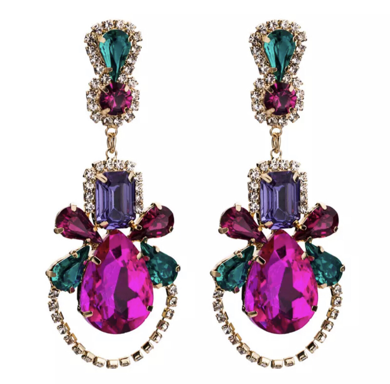 Multicolor Vibrant Crystal Chandelier Earrings 