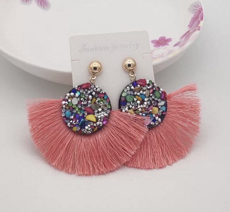 Rainbow Crystal Tassel Earrings