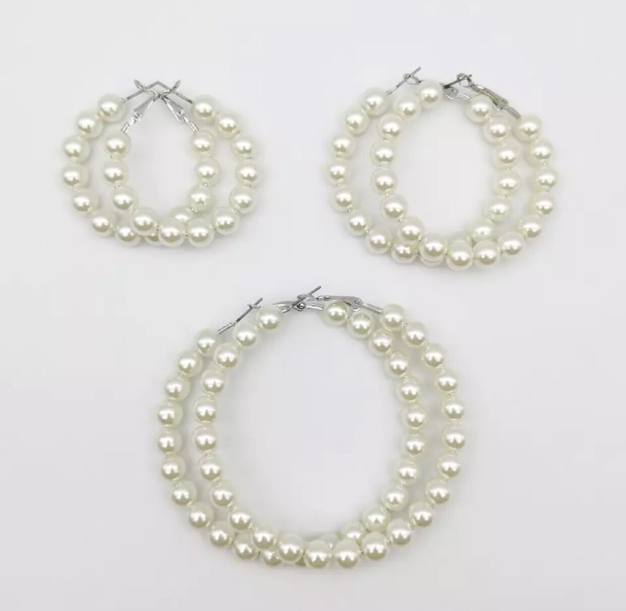 White Pearl Circle Hoop  Earrings