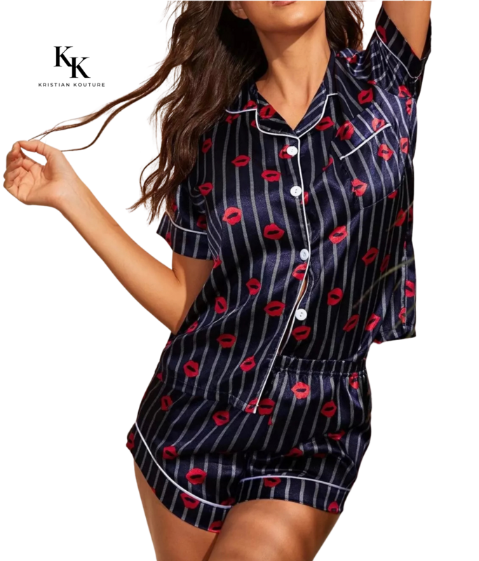Navy &amp; Red Kisses PJ Short Set