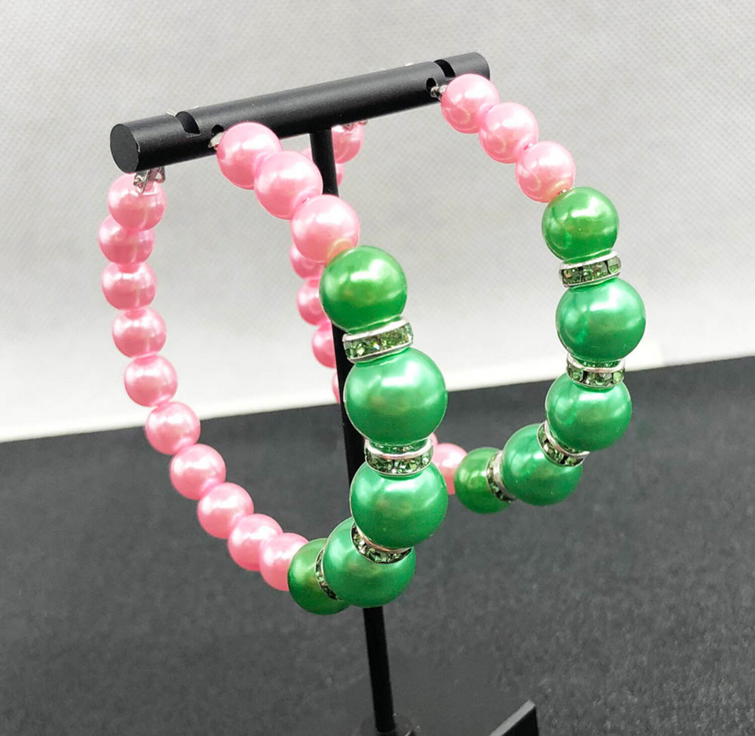 Pink and Green Pearl Hoops | Charm 