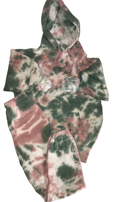 Pink and Green Tie Dye Hoodie and Jogger Set