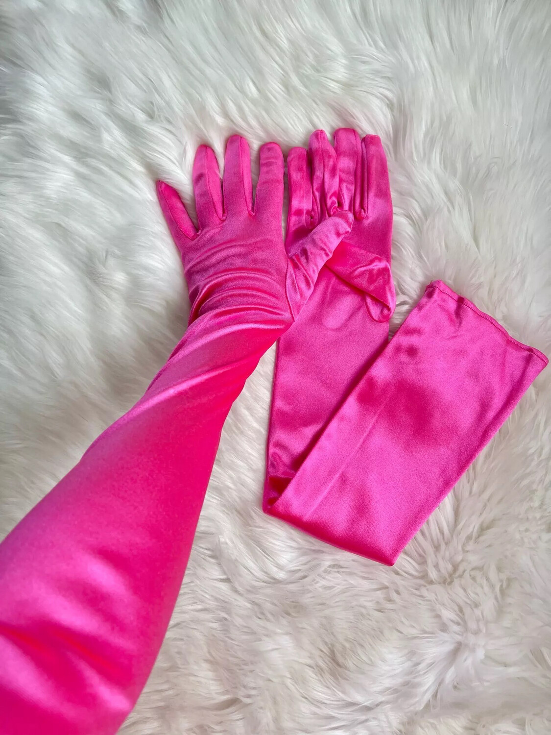 Long Satin Gloves | Fuchsia/Hot Pink 