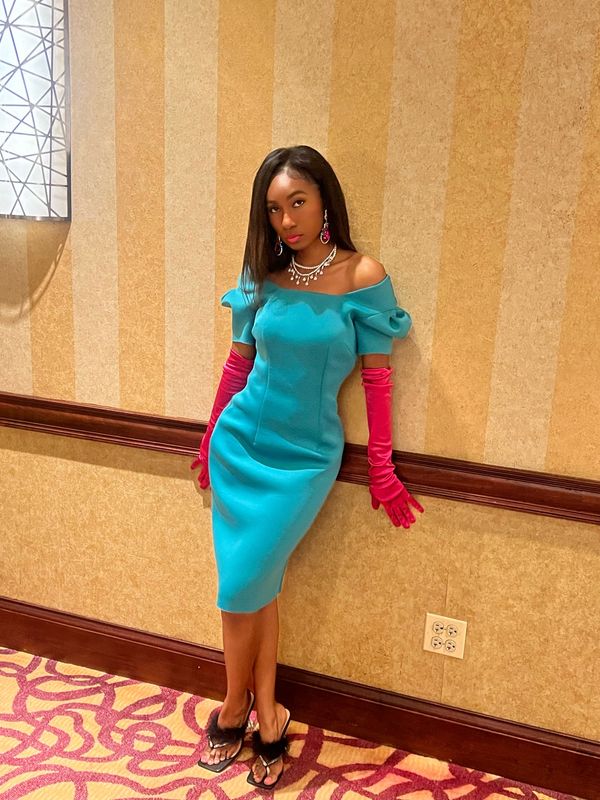 Scuba Chanel Dress | Teal 