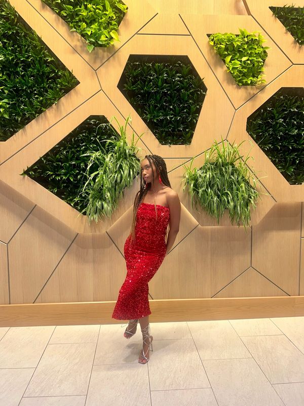 Sequin Strapless Dress | Red 