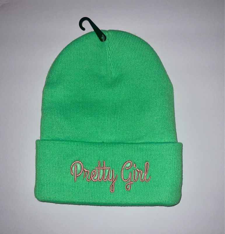 Apple Green Pretty Girl Embroidered Beanie