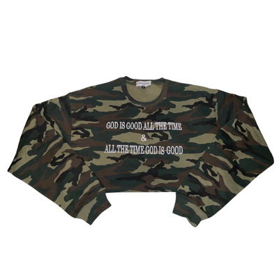 GOD IS GOOD ALL THE TIME CAMOUFLAGE EMBROIDERED SWEATSHIRT 