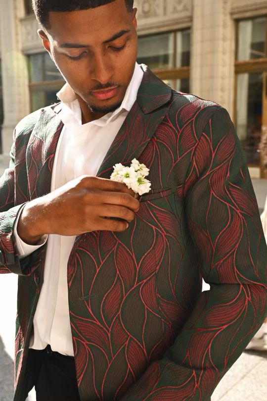 Men’s Pink and Green Leaf Suit Jacket Kristian Kouture 