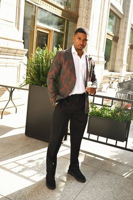 Men’s Pink and Green Leaf Suit Jacket Kristian Kouture 