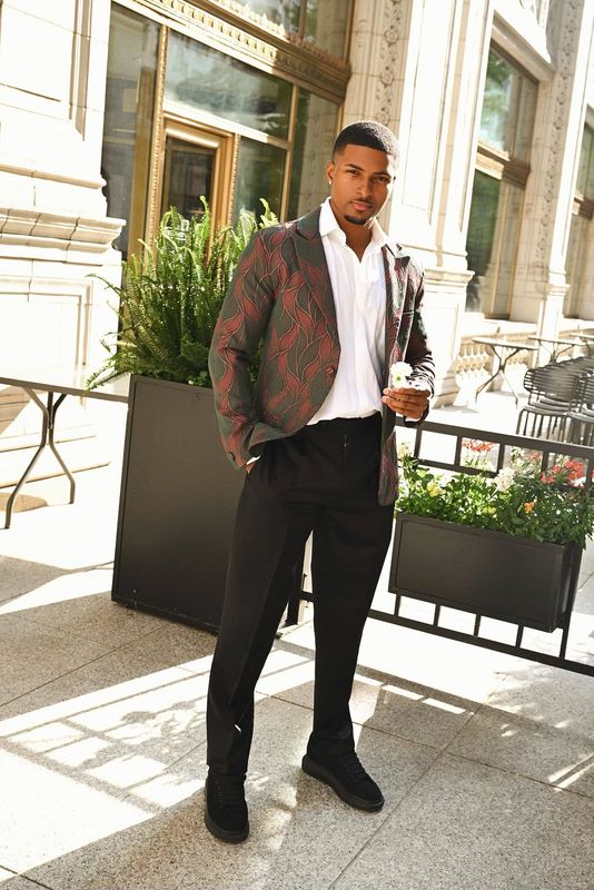 Men’s Pink and Green Leaf Suit Jacket Kristian Kouture 