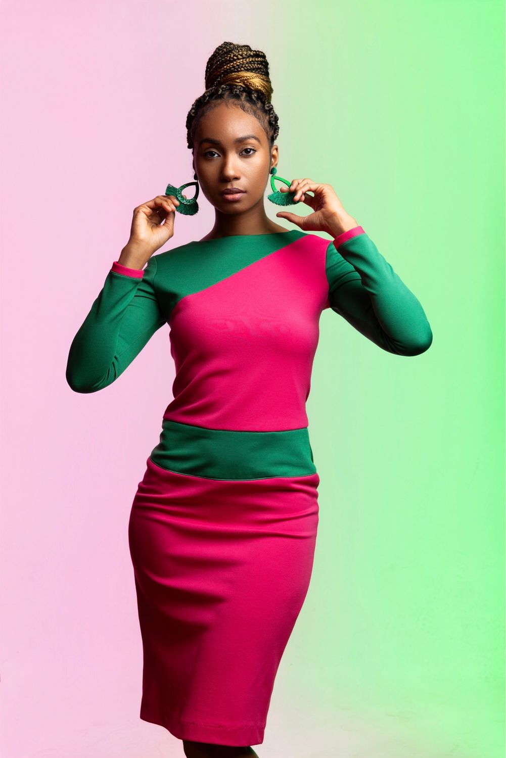 Signature Colorblock Knit Dress – Pink &amp; Green Edition | PRE-ORDER