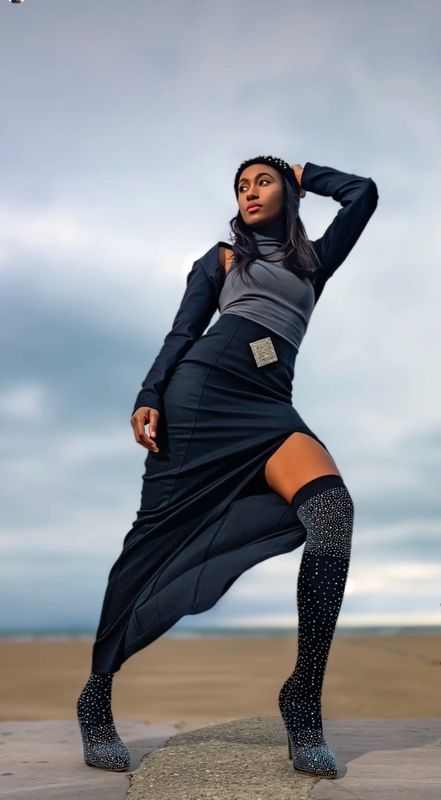 Denim and Diamond  Midi High Split Skirt 