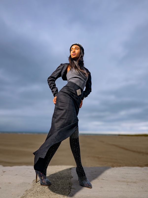Diamond-Sculpted Denim Maxi Set — Kristian Kouture
