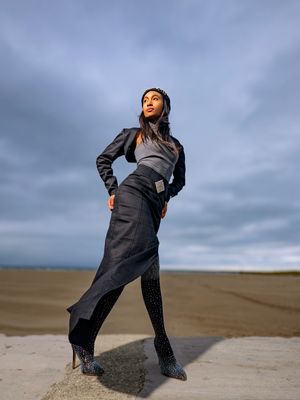 Diamond-Sculpted Denim Maxi Set — Kristian Kouture