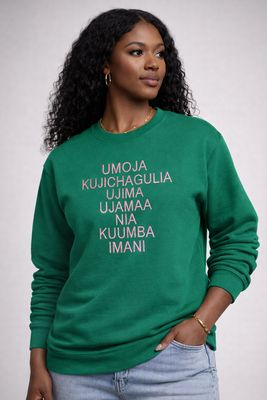 Green Nguzo Saba:  The Seven Principles of Kwanzaa  | Embroidered Top 