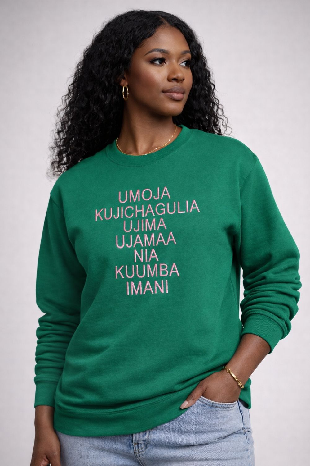 Green Nguzo Saba:  The Seven Principles of Kwanzaa  | Embroidered Top 