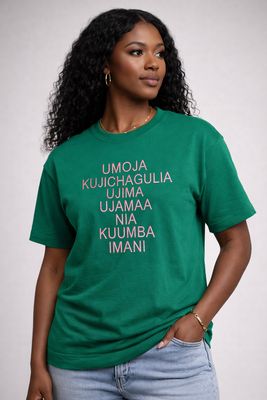 Green Nguzo Saba:  The Seven Principles of Kwanzaa  | Embroidered Top 