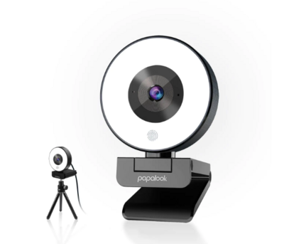 Papalook PA552 Webcam Streaming with Ring Light and 2 Mics, Full HD 1080p and Tripod Included