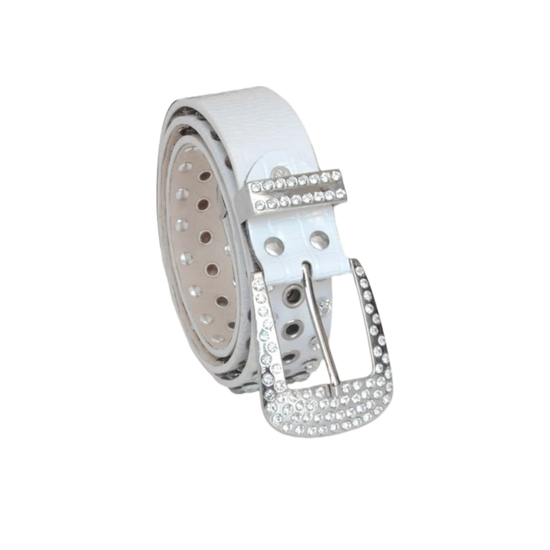 White Square Rhinestone BB Belt