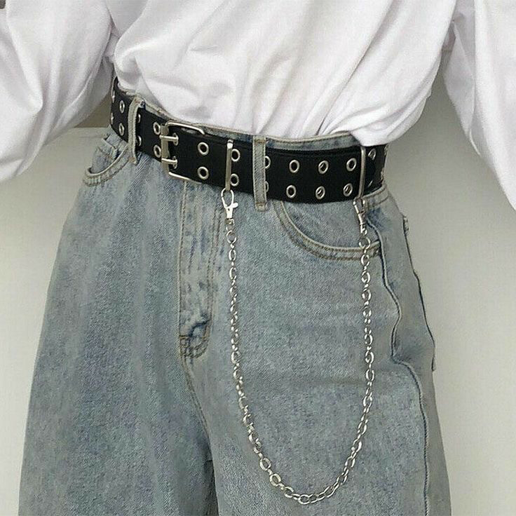 PU leather belt with chain