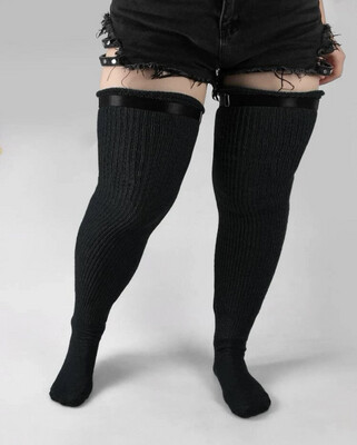 Black Thigh High Socks  with buckles