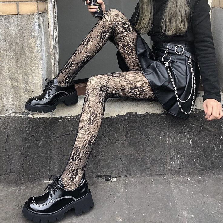 Dark Floral Fishnet Stockings 