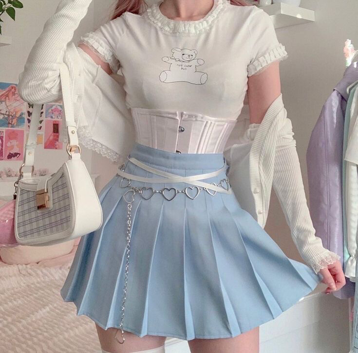 Sky Blue Pleated Skirt