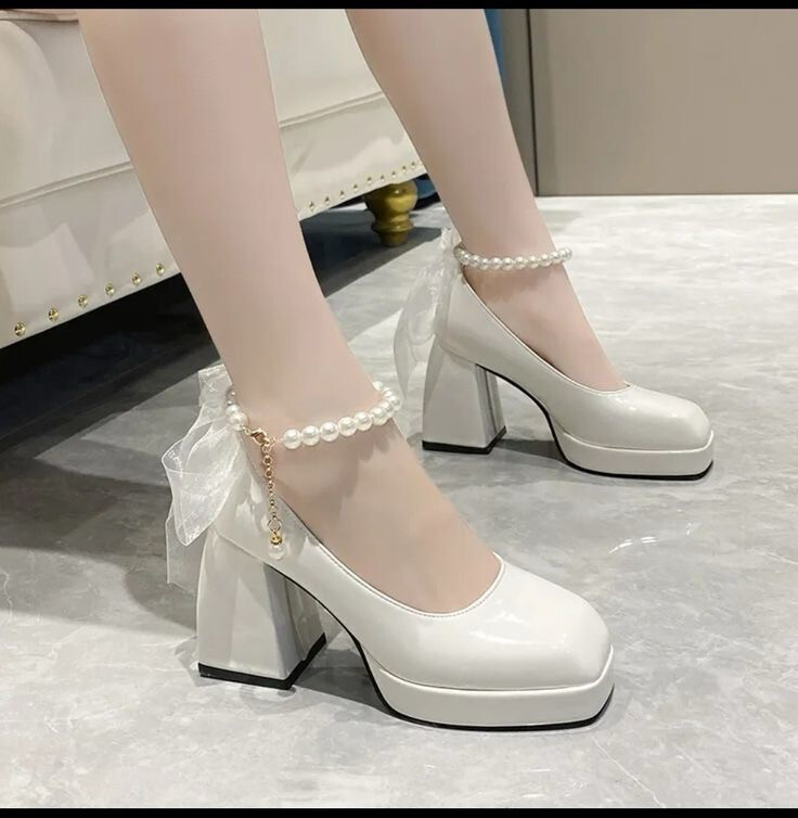 Veronica White Mary Jane Heels