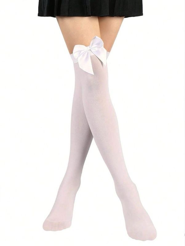 White Bow Thigh high 