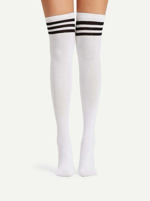 White Striped High Socks