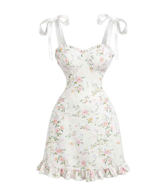 White Sweet Heart Floral Dress