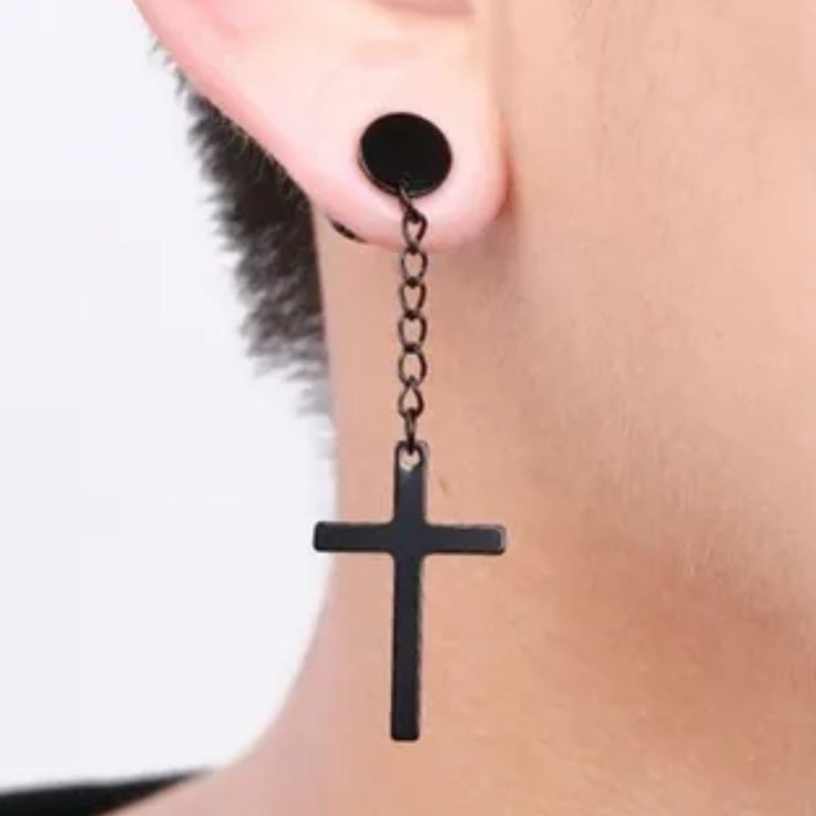Dark Chain Cross Earring