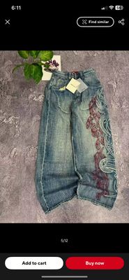 Flame Embroidered Baggy Jeans