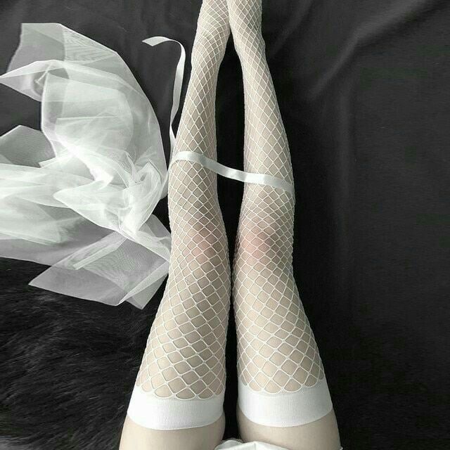 White Fishnet Thigh Highs