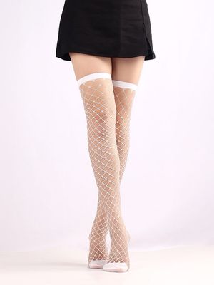 White Fishnet Thigh Highs