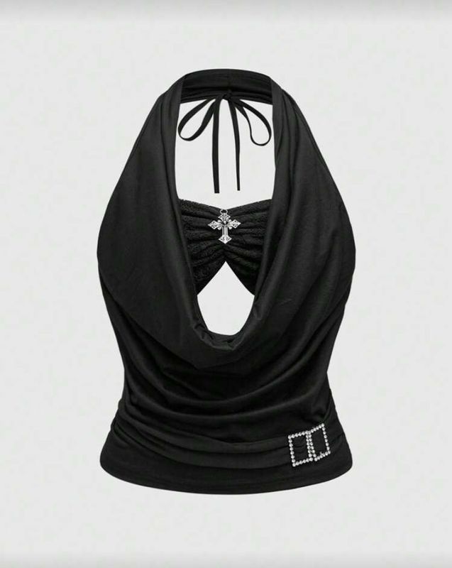 Cross Rhinstone Halter Top
