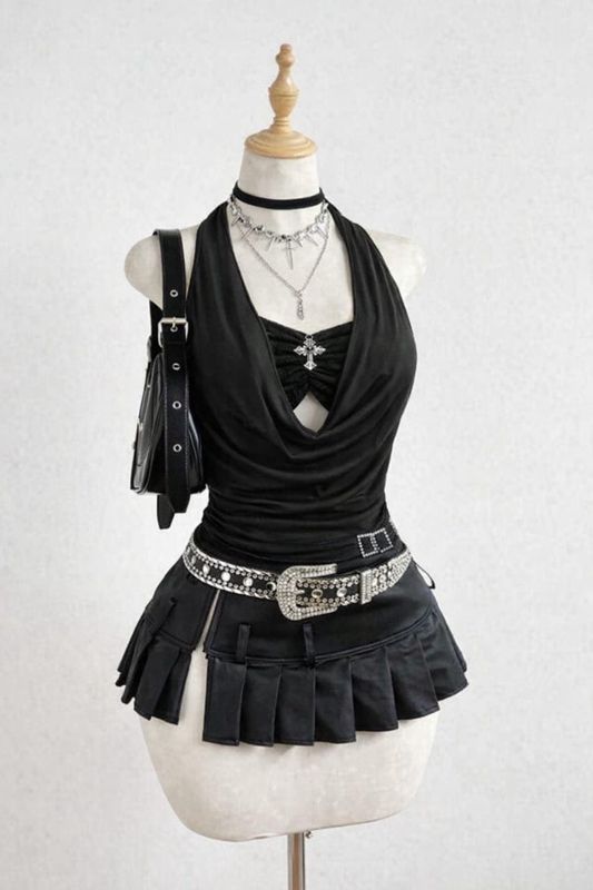 Cross Rhinstone Halter Top