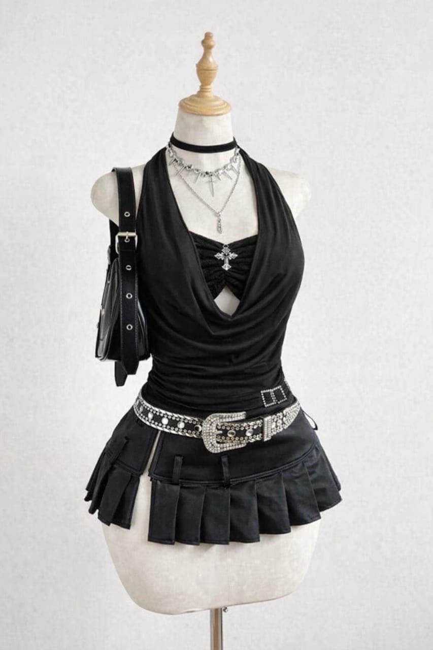 Cross Rhinstone Halter Top