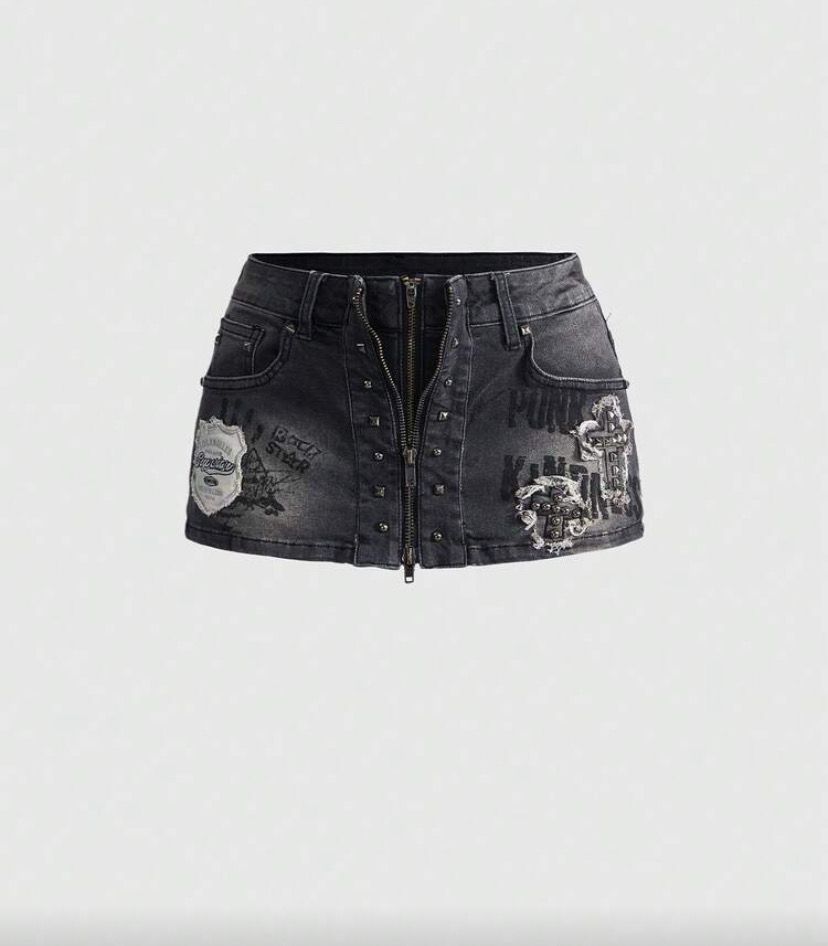 Punk Denim Mini Skirt