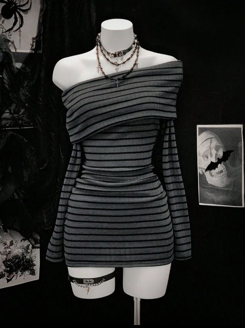 Offshoulder  Grey Dress 